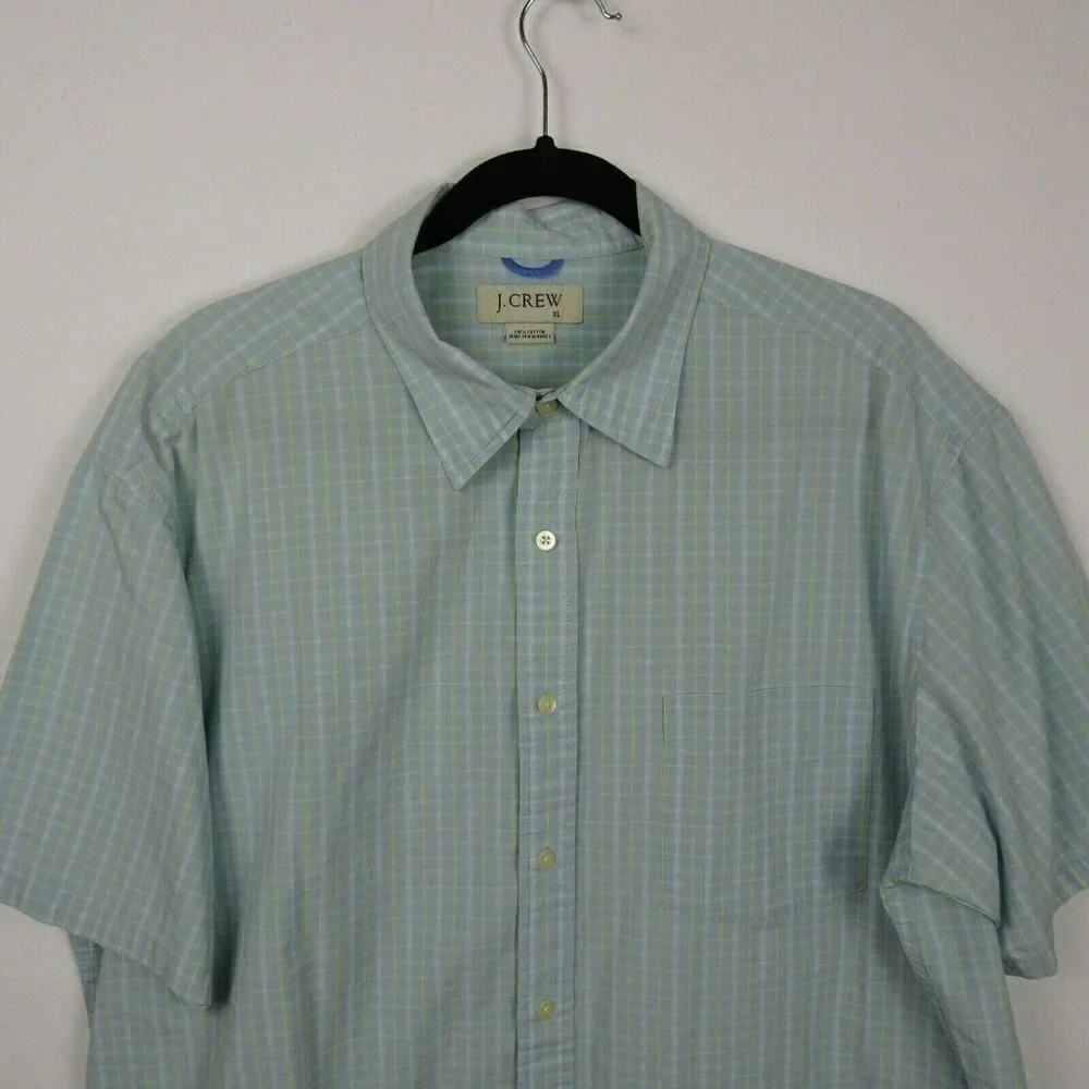 J. Crew Men's Plaid Button-Down Shirt Top Short Sleeves Career Casual Relaxed XL